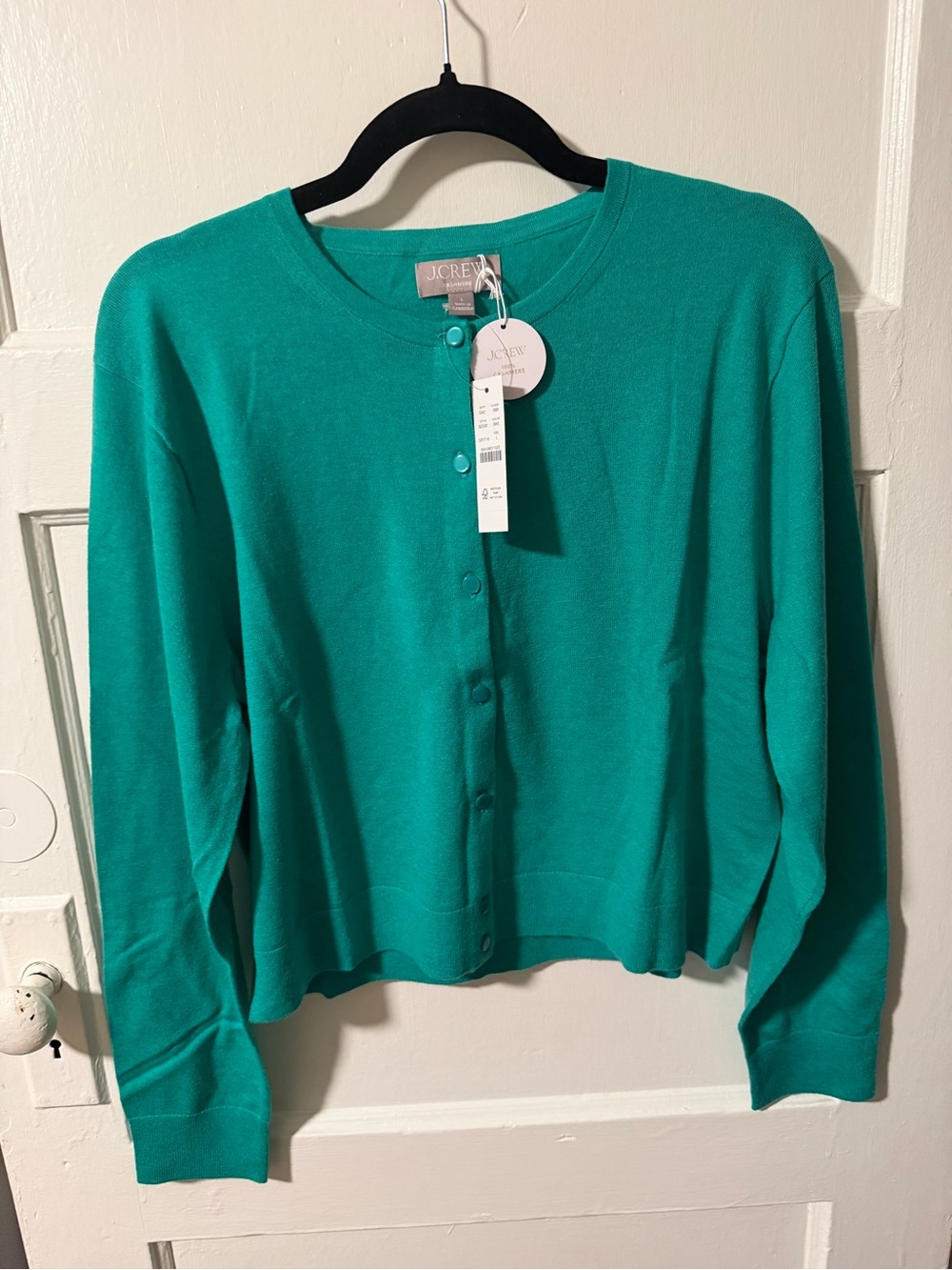 J. Crew Bright Kelly Green Button-Front Featherweight Cashmere Cardigan Large
